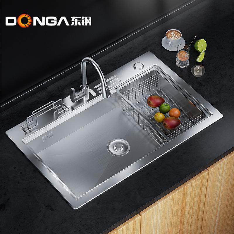 家用简约厨房水槽台上台下洗菜洗碗盆304不锈钢拉丝手工单槽套装