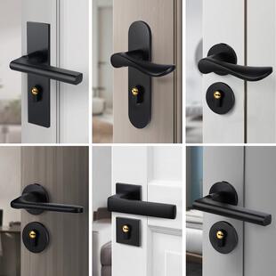 卧室门锁室内家用房门锁锁分体老式 黑色静音吸锁具通用型磁门把手