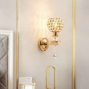床头灯壁灯卧室客厅房间水晶灯楼梯过灯具电视灯创意道金色背景墙