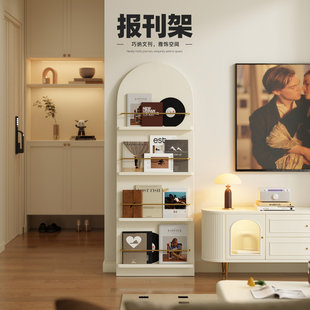 客厅家用展示架实木书刊架落地报刊架靠墙书报架中古小型落地置物