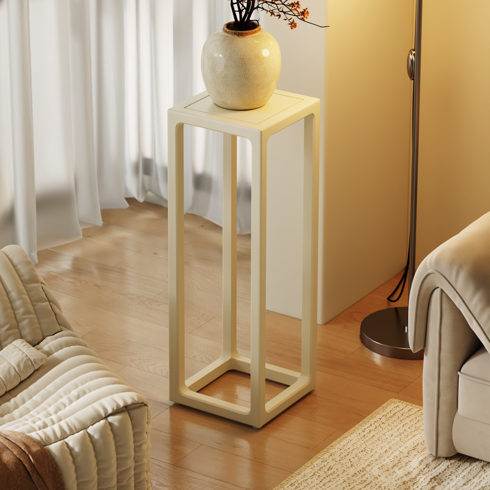 实木花架落地花几客厅室内新中式摆件白色方形装饰置物架花盆架子