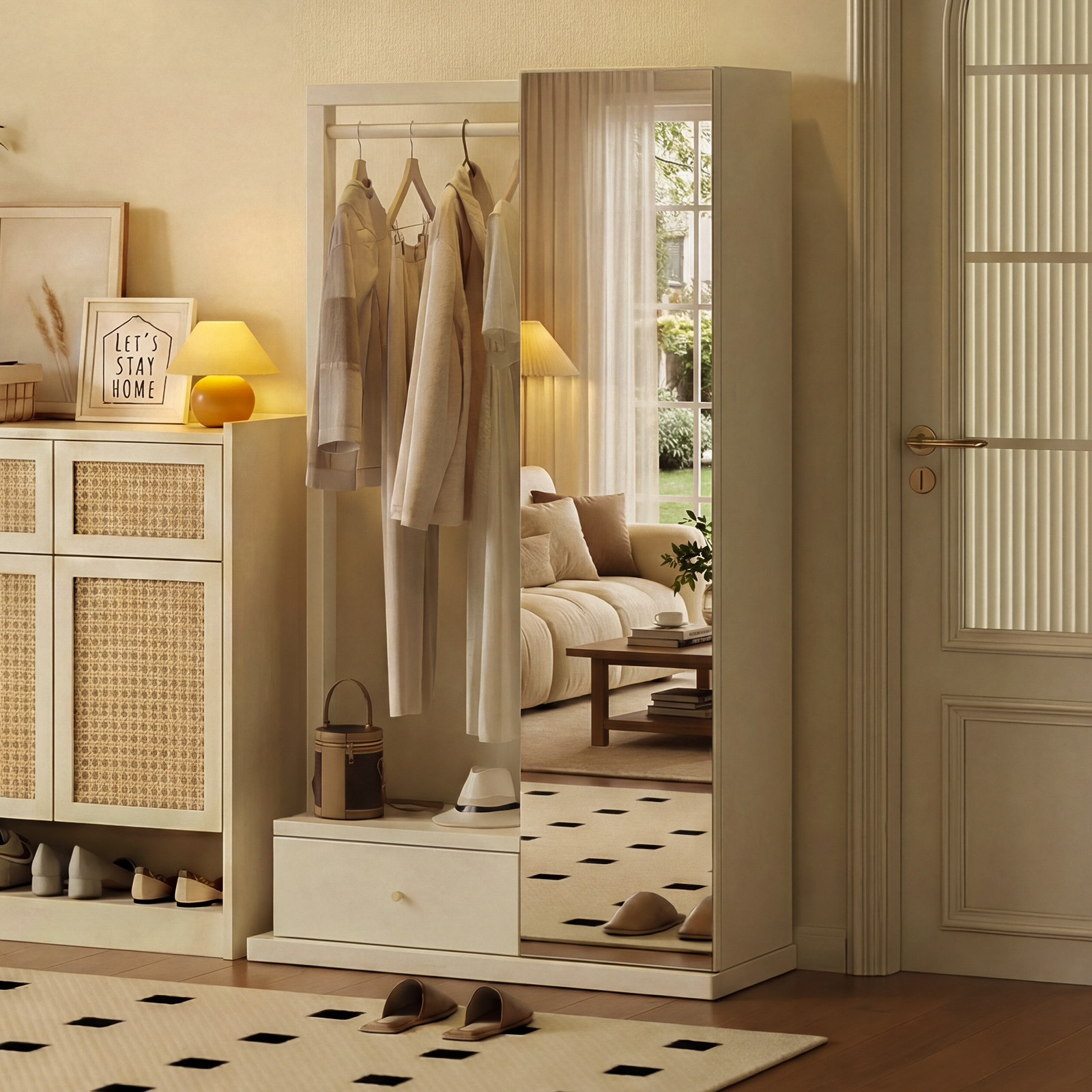 玄关衣挂全身镜一体实木客厅三合一衣帽架鞋柜多功能落地式挂衣架,住宅家具,衣帽架,淘宝优惠券,粉丝福利购,淘宝优惠卷