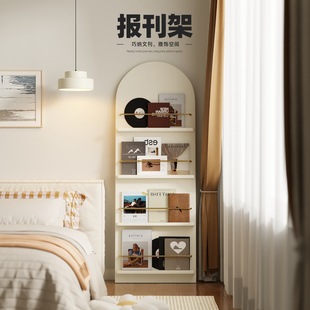 家用床边展示架实木书刊架落地报刊架靠墙书报架中古小型落地置物