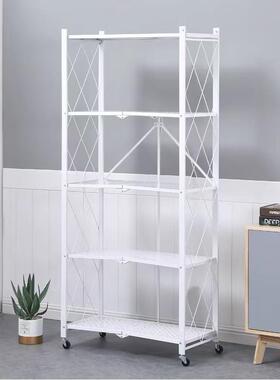 折叠置物架安落地架带轮子客厅可移大动整理子白色大折免装多层厨