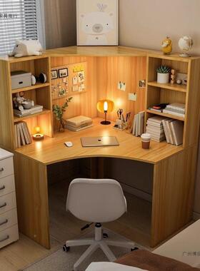 实木转角电桌桌书架组合一书体台式学生写书IXJ柜脑家用卧室学习