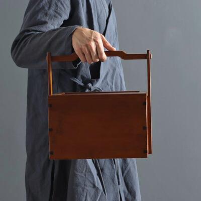 复古新中式仿宋竹35326手提篮茶具收盒古装影视制道具纳食盒