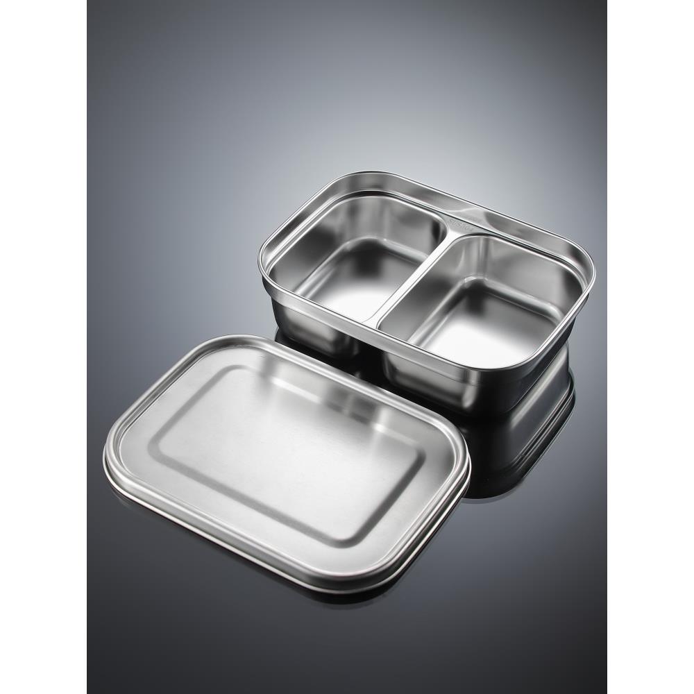 304不锈钢儿童成人分格餐盘 上班族两格带盖加深餐盘