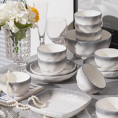 釉下VVU彩碟套碗装家用202碗5新款陶瓷饭餐盘简约碗筷盘子乔迁具