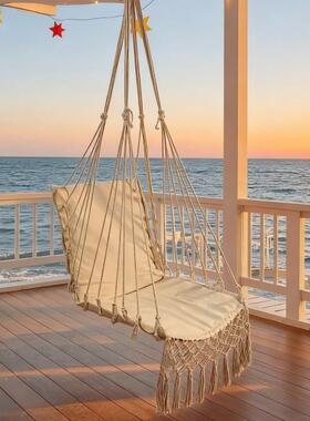 棉流苏吊户外休帆椅布秋千棉绳编织海露营庭KFP院阳台吊闲篮