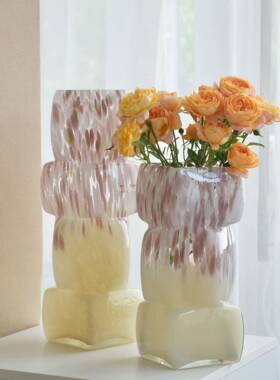 创意几何中玻MVJ璃花瓶摆件轻奢高级感客厅装桌古面养插花饰水品