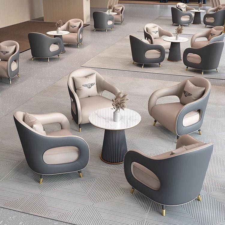 酒店大堂休息区售楼处一桌四椅会客接待沙发椅办公商务单人沙发椅