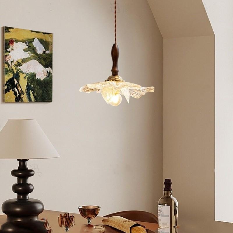 花朵 中古风餐厅吊灯法式复古长条饭厅灯创意设计玻璃灯罩led护眼
