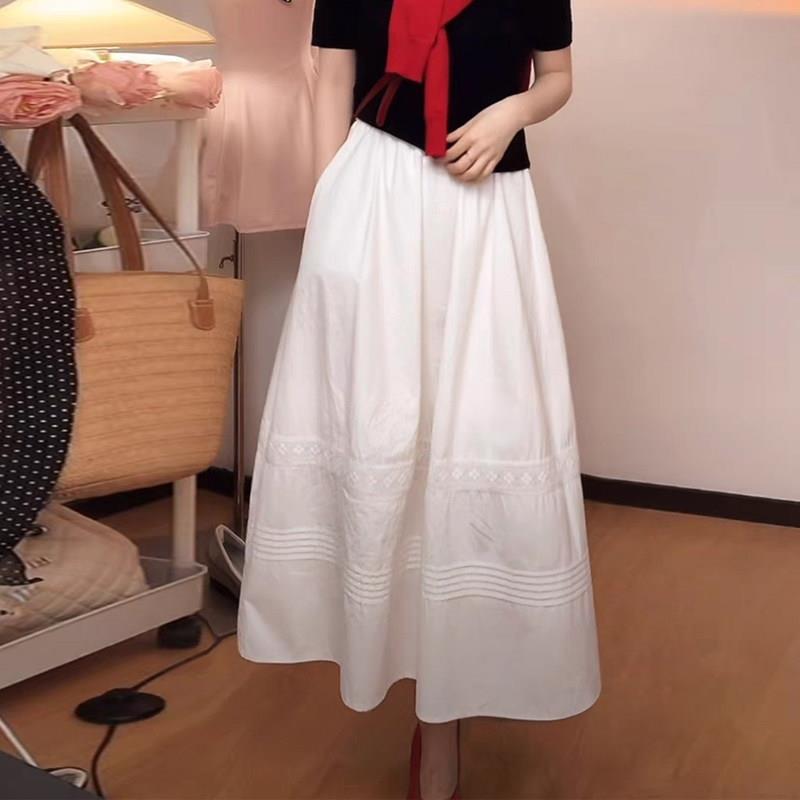 150小个女港风白色半身裙20ZY25683725夏季高腰中长子版伞a裙字花