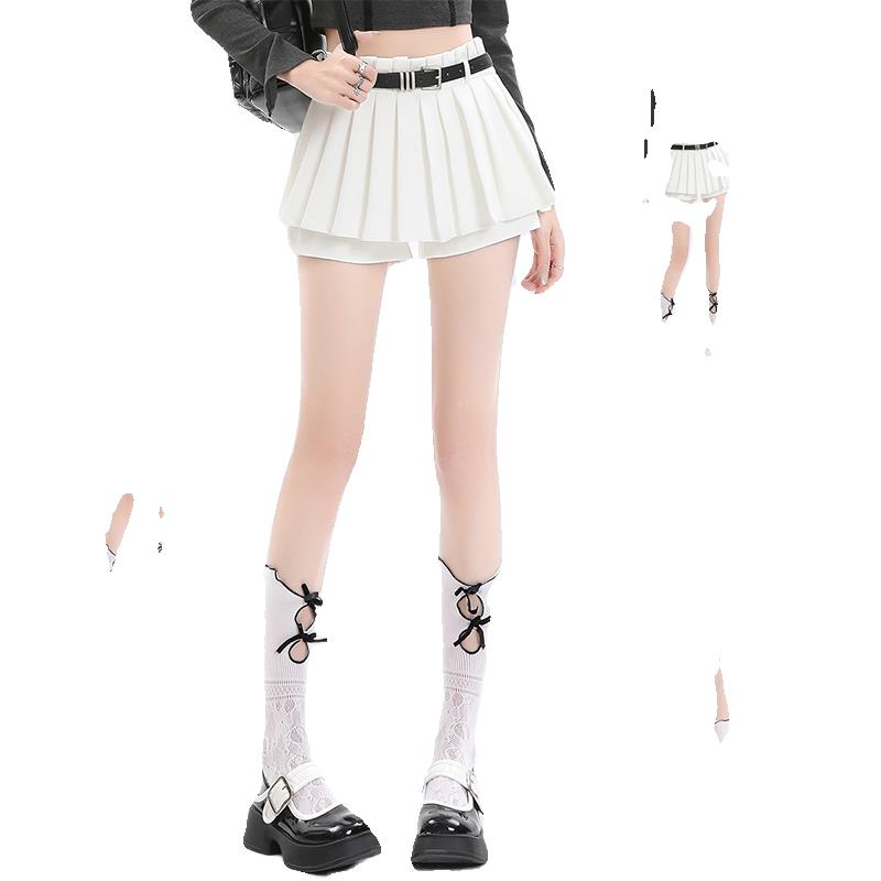 AQEGSS白色半身裙M百显褶裙女季2025夏新款高腰瘦辣妹防走光短裤