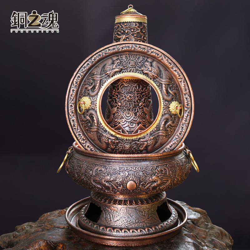 铜魂 铜火锅纯紫之小铜手工加厚木DKHG001铜炭锅家用饭店火锅户外