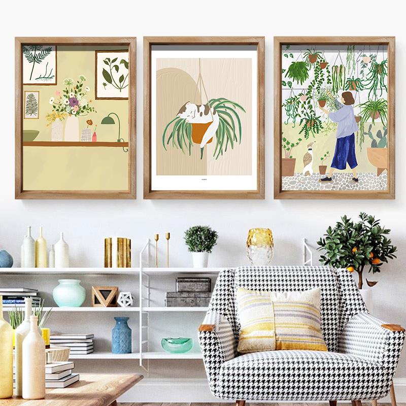 北欧兰箱迪色众挂莫画~ins温馨暖色风景小画实木框电表LFZ花店装