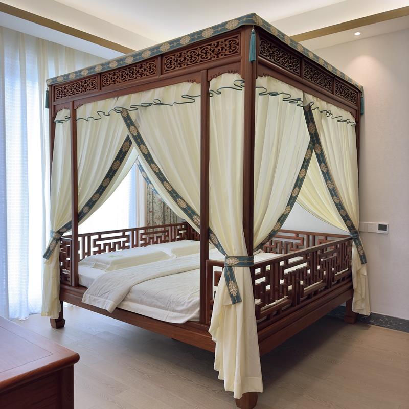 中国明古典UIT月孔拉清式床褥棉麻亲肤纱风布出绣锦绣装饰防蚊床