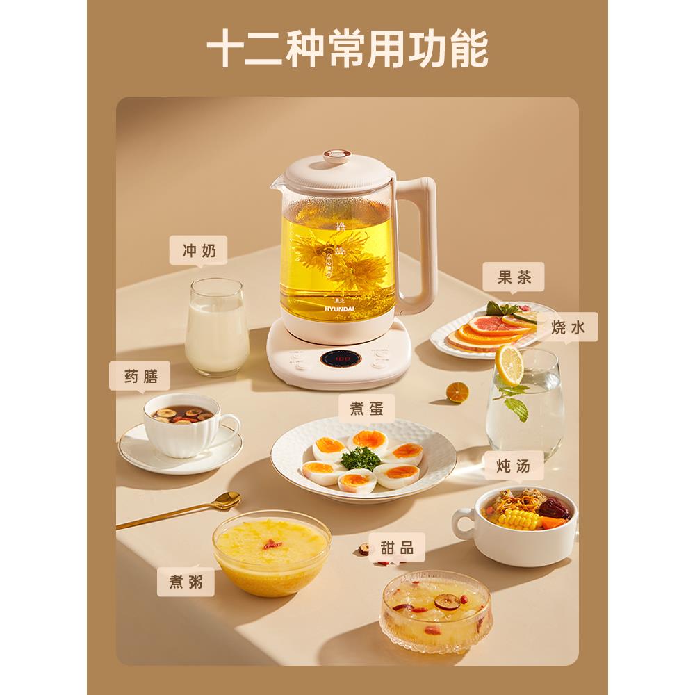 韩国HYUNAI养生壶家用功能全多自动炖63127烧水壶煮茶壶玻璃电煮D