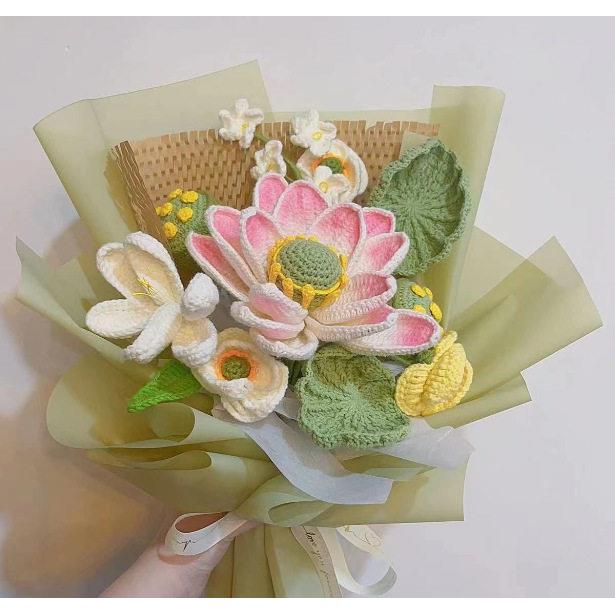 荷花牡丹向日葵针织花束毛线花朵手工编织钩织成品生日送闺蜜女友