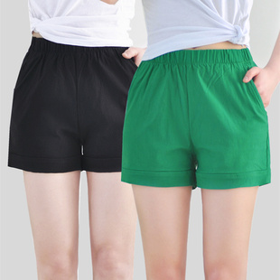 高腰胖mm加大码 夏季 a字阔腿裤 女纯棉外穿三分裤 200斤弹力 宽松短裤