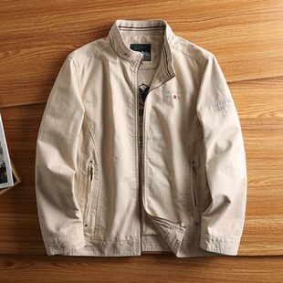 商务休闲新款 大码 上衣纯棉宽松夹克 轻奢外套男春秋立领夹克衫 美式