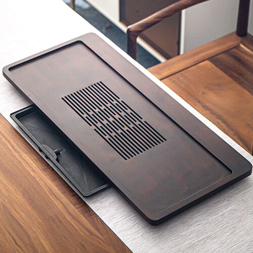 长方竹制茶盘胡桃色家用沥水茶台现代简约储水排水茶海干泡盘托盘