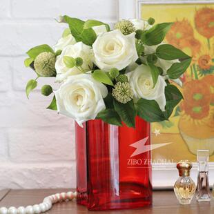 透明大红色婚庆玻璃花瓶结婚现代简约插花水培创意心形鲜花玫瑰