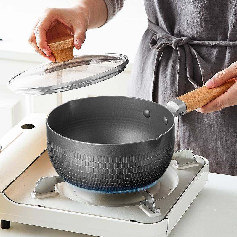 铝合金雪平锅厨房家用木柄小奶锅宝宝辅食锅创意小号不粘煎锅汤锅