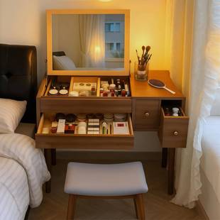 实木梳妆台现代卧室简约小户型化妆收纳一体柜新款翻盖书桌化妆桌