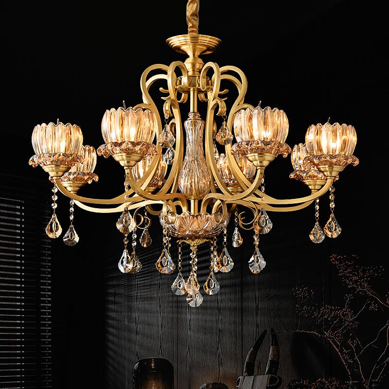 卡信之光 式全铜欧水灯CH8257-8晶吊灯客厅 奢华别墅水晶铜灯室饭