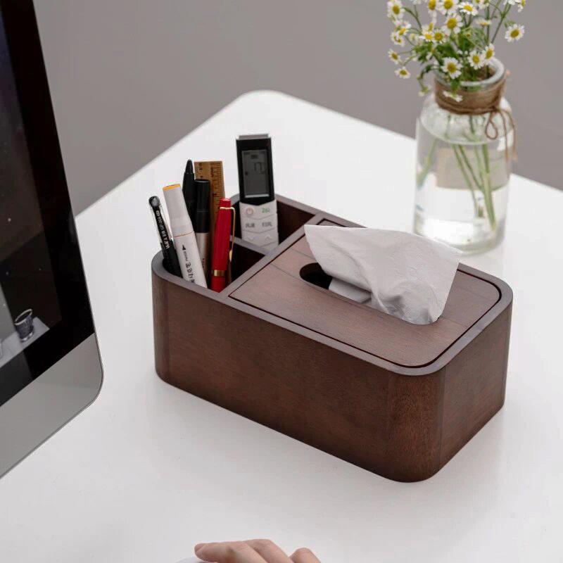 遥黑收胡公桃木每莉 纸巾盒控器客厅实木纳盒架办室餐桌抽纸盒新