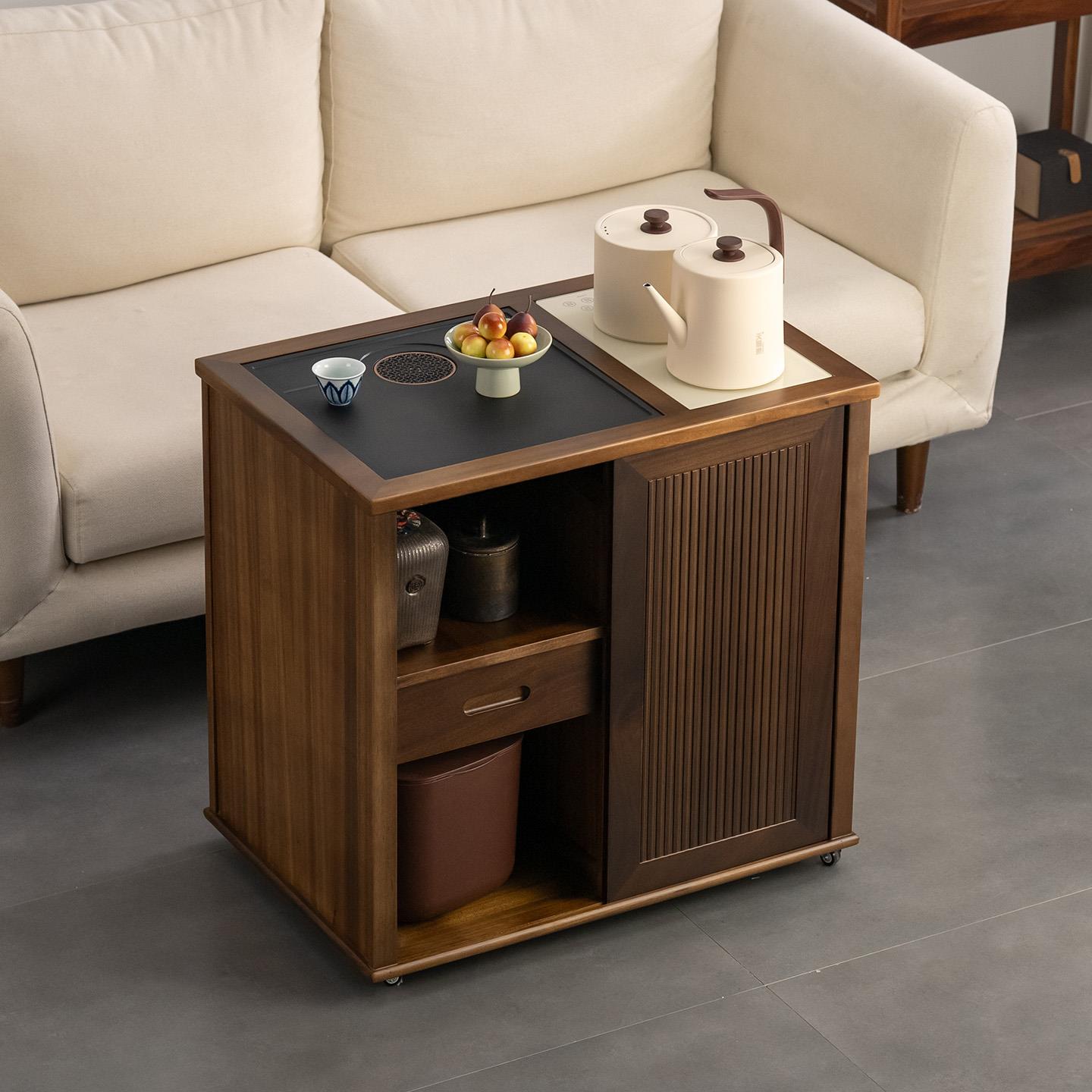 木竹可心茶水柜可移动泡桌烧水壶一实体茶全自动茶桌边柜边具几茶