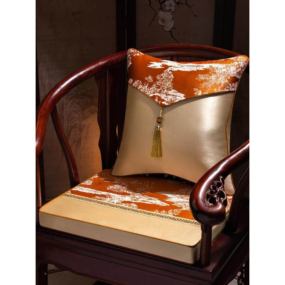 新式茶师椅坐艺帛乾堂垫木红坐垫防滑扶手椅太椅官帽椅坐垫中沙发