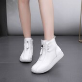 女靴31 33小个子厚底小白鞋 小码 2024新款 软皮平底短靴加绒棉靴