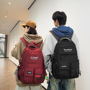 高颜值书包女初中生大容量双肩包男生帆布潮流高中生旅游电脑背包