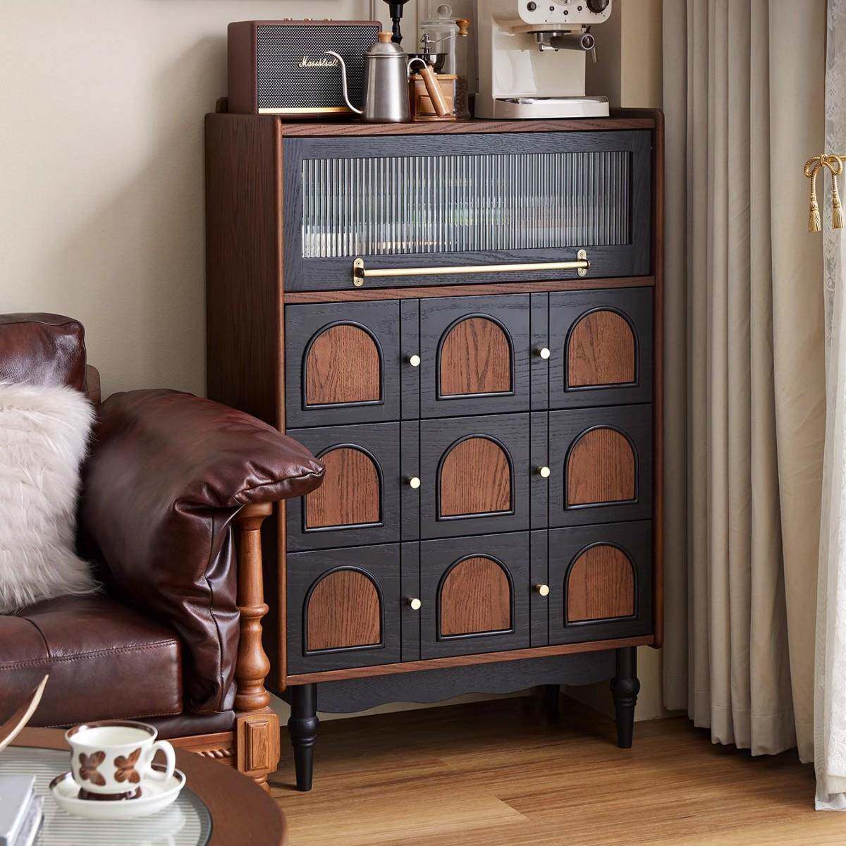 法式木斗柜家实小户靠用墙电视柜旁型49小边柜卧室复古床尾储物柜