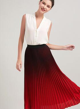 黑GM渐变-1红色变雪纺百褶面渐料高端休闲半身裙片面料裙装裁厂片