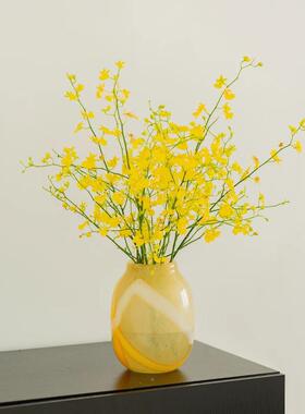 轻风摆绿色竖条纹晕染大肚玻璃花瓶高级感客H-112L厅桌奢面件插花