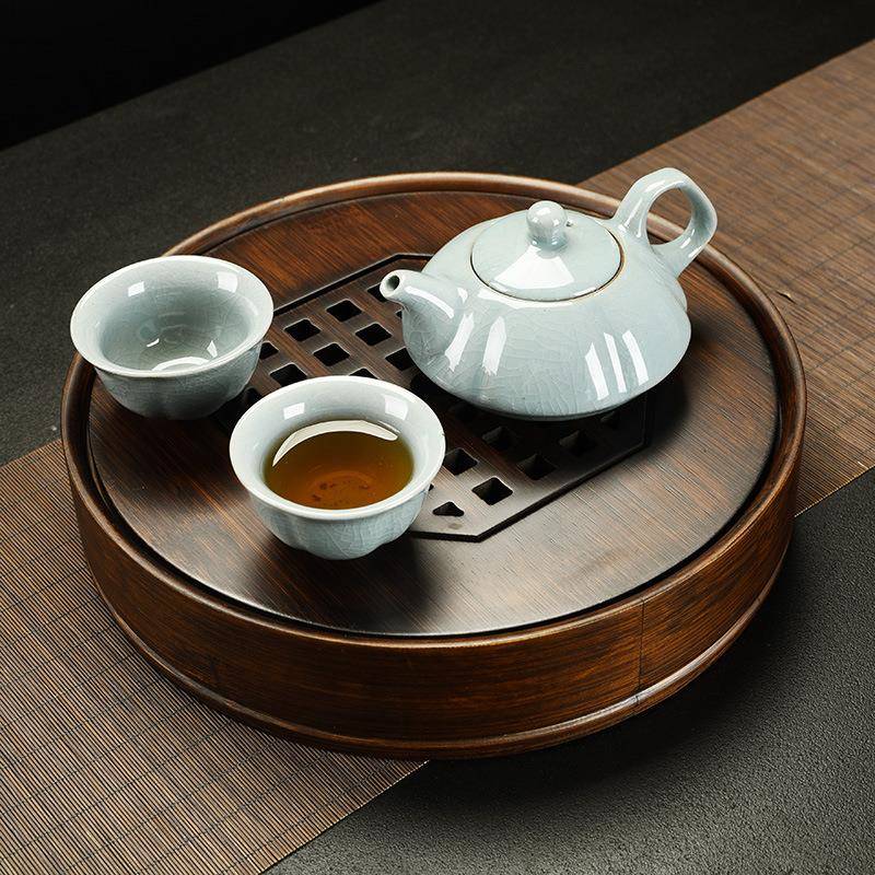 九竹形胡桃茶色铜钱盛水小盘竹茶盘简夫约储水式JZ-201茶海茶台功