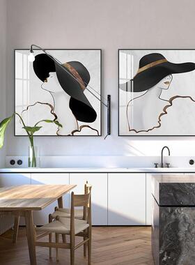 简约抽象室客厅风装饰画北欧卧少女正方FX-A034形玄服关挂画装店