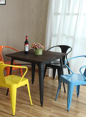 美式乡村O718HFT复古实木餐椅办公艺椅茶椅现代L铁椅办公椅电脑酒