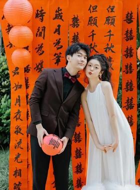 婚结婚书法挂横幅国风农婚房布置装饰庆对联布新中式村婚MWJ礼拍