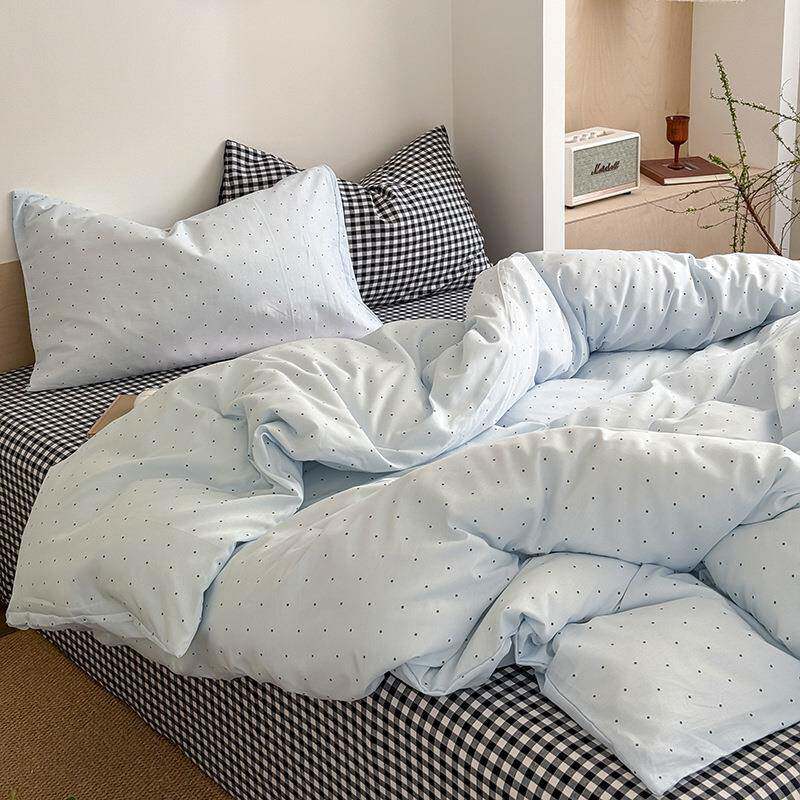 春夏款全棉水洗棉撞色床上浮游冰岛简约风四件套纯棉床单床笠被罩