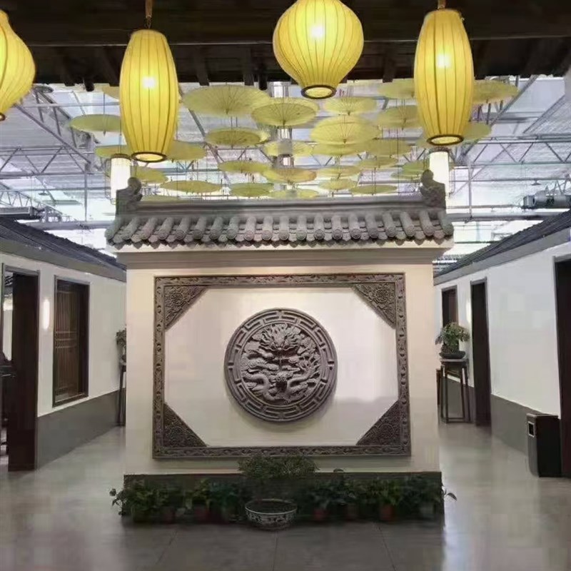 仿古砖雕影壁墙福字中式迎宾墙照壁浮雕庭院围墙扇形装饰古建砖雕