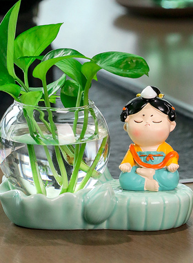 中式卡通唐仕女水培摆设办公室女生工位电脑桌面客厅茶桌可爱摆件