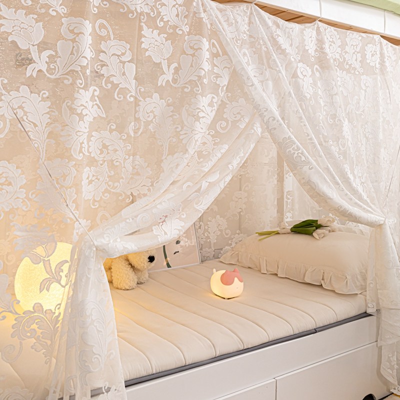 新款学生宿舍蚊帐遮光防尘顶老式绑带款上铺下铺通用伸缩支架单门