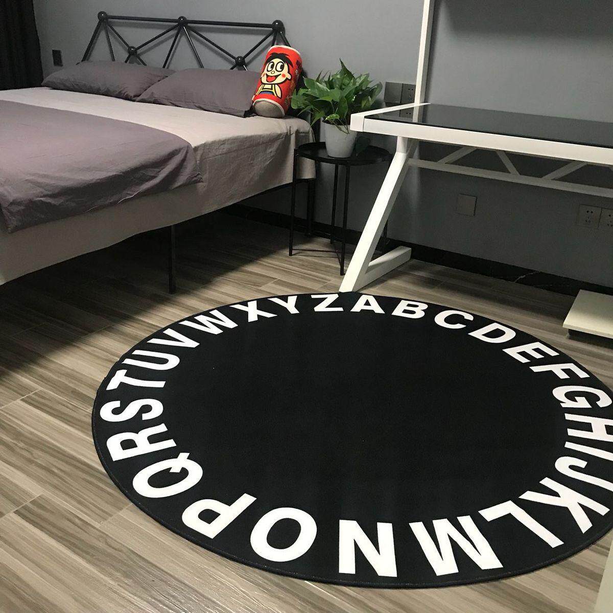 黑色小地毯圆形书房间竞地镜前凳床边耐脏电卧室椅子梳妆毯子转垫