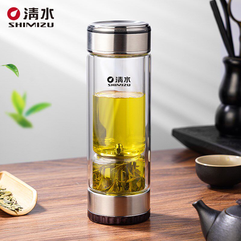 清水茶水分离泡茶商务办公双层隔热玻璃杯男士便携过滤茶叶礼品杯