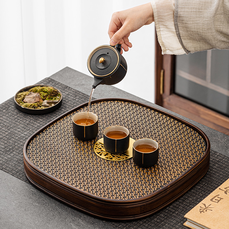 竹制储水式干泡茶盘家用小型茶台椭圆形茶托盘办公室茶具茶海茶台