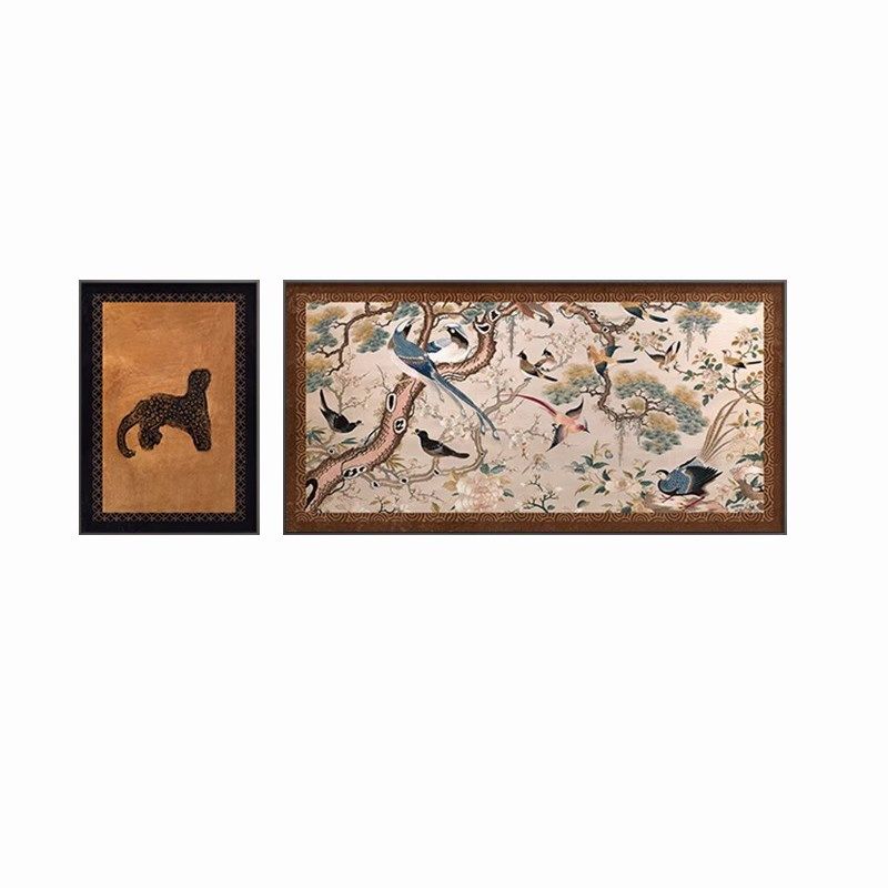 中古风客厅装饰画绿色轻奢沙发背景墙壁画高级感复古艺术挂画双联